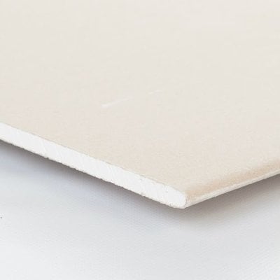 Gipsplaten 3000x600x9,5mm Rk: Gipsplaten van 3000x600x9,5mm met afgeschuinde kanten, ideaal voor wand- en plafondtoepassingen, verpakt per 1,80 m².